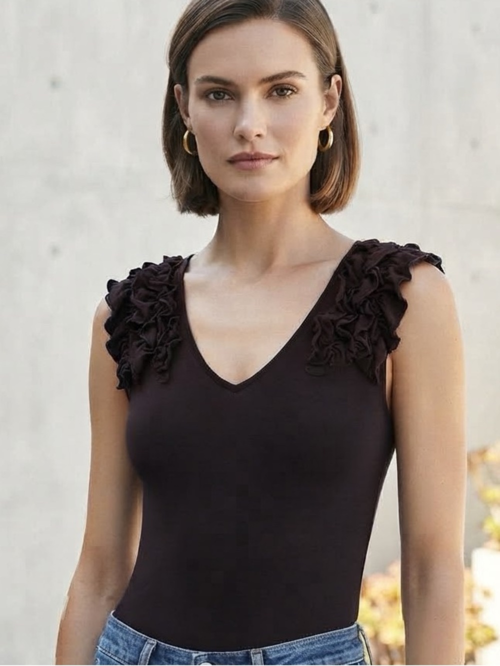 Express black tank with ruffles